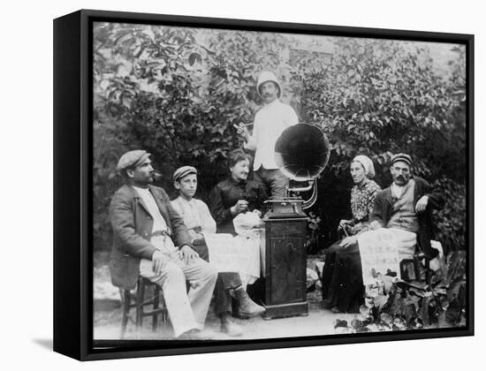 Listening to the Gramophone Near Beziers, c. 1910-French Photographer-Framed Stretched Canvas