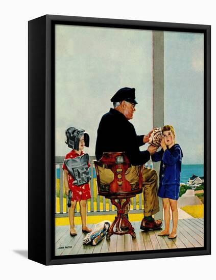 "Listening to the Sea", July 21, 1956-John Falter-Framed Stretched Canvas