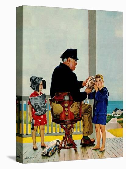 "Listening to the Sea", July 21, 1956-John Falter-Stretched Canvas