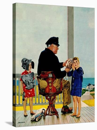 "Listening to the Sea", July 21, 1956-John Falter-Stretched Canvas