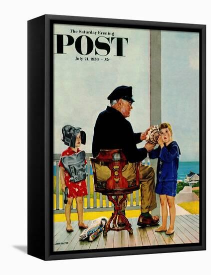 "Listening to the Sea" Saturday Evening Post Cover, July 21, 1956-John Falter-Framed Stretched Canvas