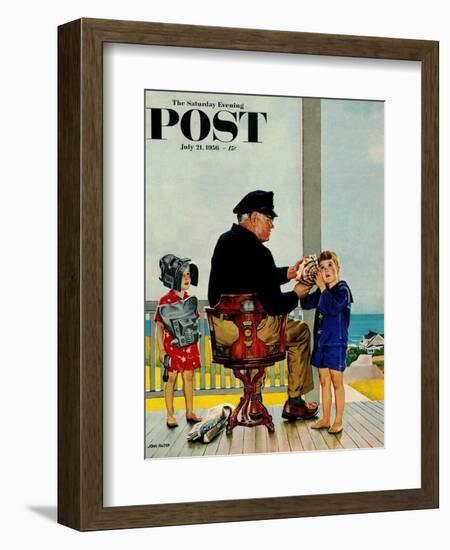 "Listening to the Sea" Saturday Evening Post Cover, July 21, 1956-John Falter-Framed Giclee Print