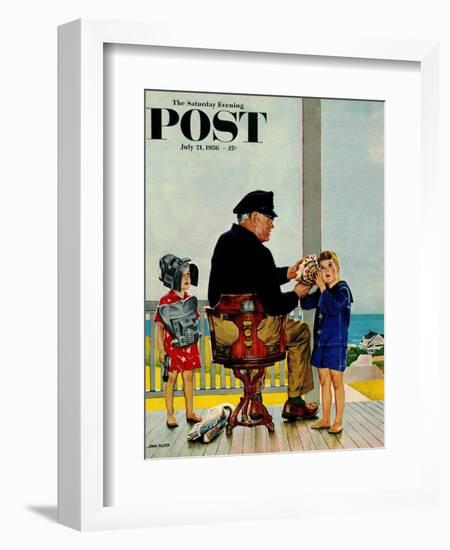 "Listening to the Sea" Saturday Evening Post Cover, July 21, 1956-John Falter-Framed Giclee Print