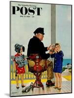 "Listening to the Sea" Saturday Evening Post Cover, July 21, 1956-John Falter-Mounted Giclee Print
