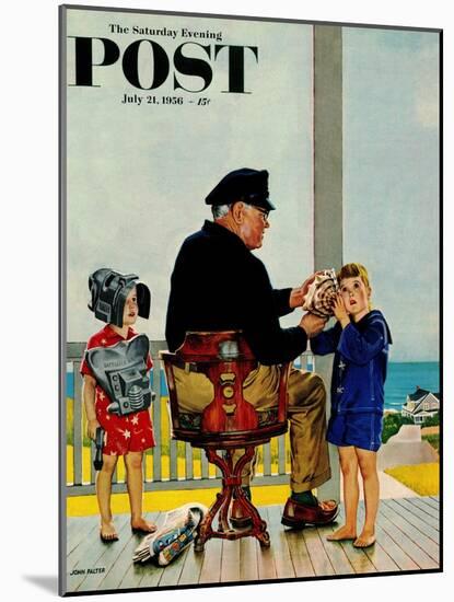 "Listening to the Sea" Saturday Evening Post Cover, July 21, 1956-John Falter-Mounted Giclee Print