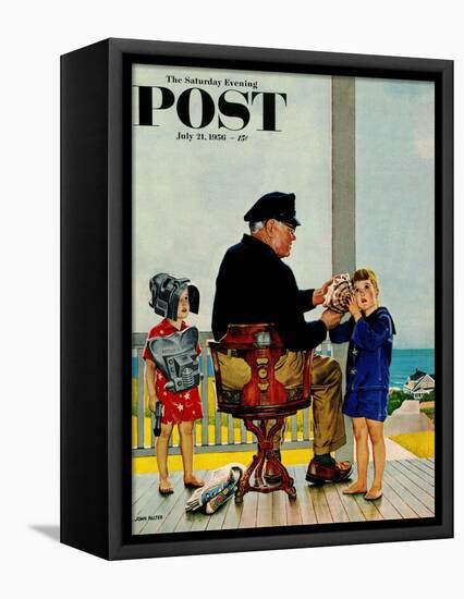 "Listening to the Sea" Saturday Evening Post Cover, July 21, 1956-John Falter-Framed Stretched Canvas