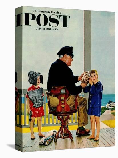 "Listening to the Sea" Saturday Evening Post Cover, July 21, 1956-John Falter-Stretched Canvas