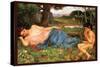 Listing to My Sweet Pipings-John William Waterhouse-Stretched Canvas