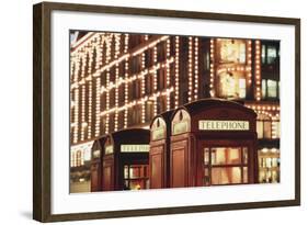 Lit Telephone Booth at Harrods, Knightsbridge, London, England-Walter Bibikow-Framed Photographic Print