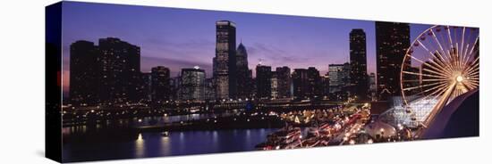 Lit Up Ferris Wheel at Dusk, Navy Pier, Chicago, Illinois, USA-null-Stretched Canvas