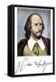 Literature: Portrait of William Shakespeare (1564-1616) with His Signature. Colouring Engraving of-null-Framed Stretched Canvas