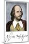 Literature: Portrait of William Shakespeare (1564-1616) with His Signature. Colouring Engraving of-null-Mounted Giclee Print