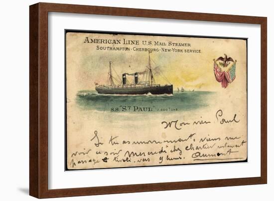 Litho American Line, Mail Steamer, S.S. St. Paul-null-Framed Giclee Print