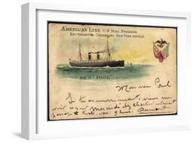 Litho American Line, Mail Steamer, S.S. St. Paul-null-Framed Giclee Print