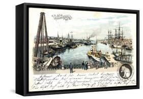 Litho Bremen, Freihafen, Anlegende Schiffe, Beobachter-null-Framed Stretched Canvas