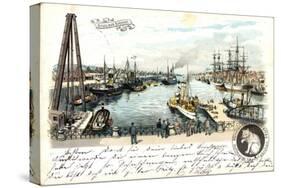 Litho Bremen, Freihafen, Anlegende Schiffe, Beobachter-null-Stretched Canvas