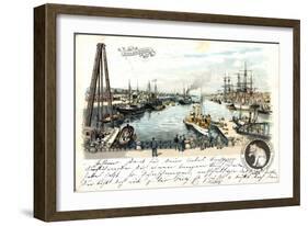 Litho Bremen, Freihafen, Anlegende Schiffe, Beobachter-null-Framed Giclee Print