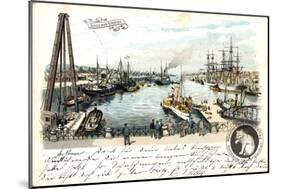 Litho Bremen, Freihafen, Anlegende Schiffe, Beobachter-null-Mounted Giclee Print