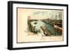 Litho Bremen, Freihafen, Anlegende Schiffe, Steg-null-Framed Giclee Print