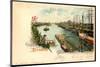 Litho Bremen, Freihafen, Anlegende Schiffe, Steg-null-Mounted Giclee Print