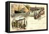 Litho Bremerhaven, Lloyd Hotel Mit Hafen Und Dampfer-null-Framed Stretched Canvas