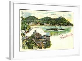 Litho Drachenfels Königswinter, Dampfer,Plateau U. Wein-null-Framed Giclee Print