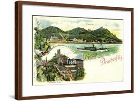 Litho Drachenfels Königswinter, Dampfer,Plateau U. Wein-null-Framed Giclee Print