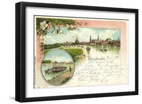 Litho Dresden, Blick Von Der Marienbrücke, Dampfer-null-Framed Giclee Print