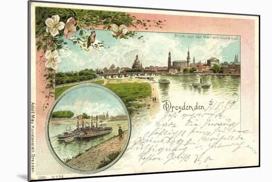 Litho Dresden, Blick Von Der Marienbrücke, Dampfer-null-Mounted Giclee Print