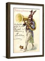 Litho Glückwunsch Ostern, Hase Spielt Auf Tuba, Küken-null-Framed Giclee Print