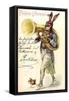 Litho Glückwunsch Ostern, Hase Spielt Auf Tuba, Küken-null-Framed Stretched Canvas