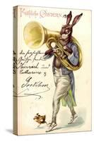 Litho Glückwunsch Ostern, Hase Spielt Auf Tuba, Küken-null-Stretched Canvas