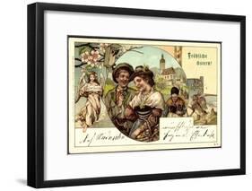 Litho Glückwunsch Ostern, Pärchen, Engel, Osterhasen-null-Framed Giclee Print