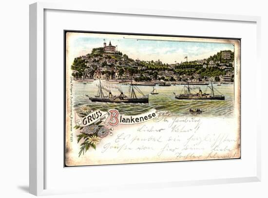 Litho Hamburg Altona Blankenese, Dampfer, Badeanstalt-null-Framed Giclee Print