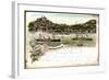 Litho Hamburg Altona Blankenese, Dampfer, Badeanstalt-null-Framed Giclee Print