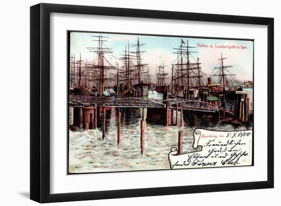 Litho Hamburg, Hafen Mit Landungsbrücken, Segelschiffe-null-Framed Giclee Print