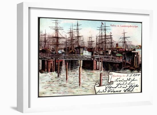 Litho Hamburg, Hafen Mit Landungsbrücken, Segelschiffe-null-Framed Giclee Print