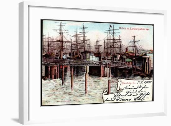 Litho Hamburg, Hafen Mit Landungsbrücken, Segelschiffe-null-Framed Giclee Print
