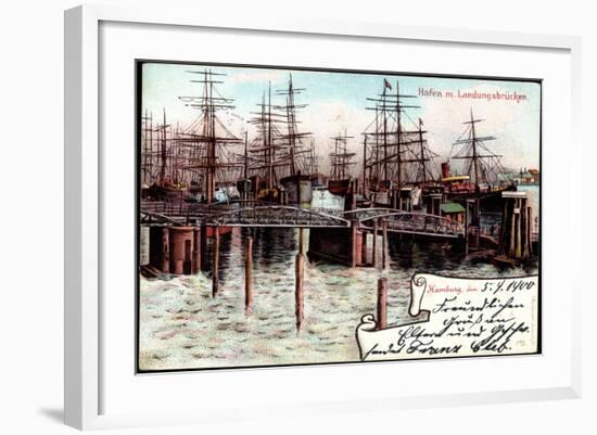 Litho Hamburg, Hafen Mit Landungsbrücken, Segelschiffe-null-Framed Giclee Print