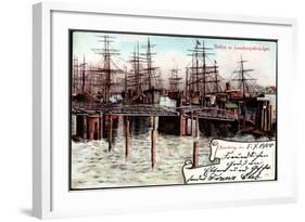 Litho Hamburg, Hafen Mit Landungsbrücken, Segelschiffe-null-Framed Giclee Print