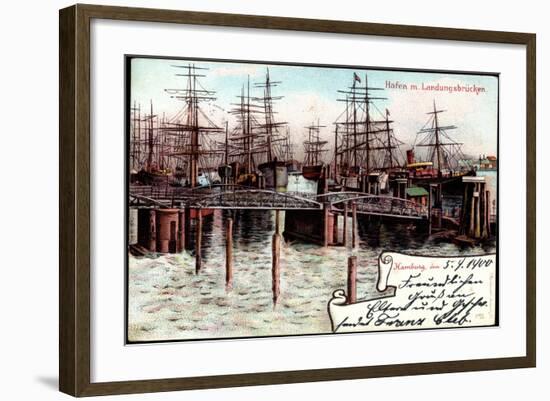 Litho Hamburg, Hafen Mit Landungsbrücken, Segelschiffe-null-Framed Giclee Print