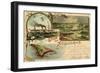 Litho Helgoland, Dampfer Cobra, Inselumriss, Segelboote-null-Framed Giclee Print