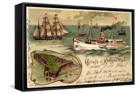 Litho Helgoland, Dampfer Prinz, Heinrich, Segelschiff-null-Framed Stretched Canvas