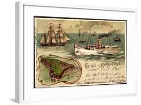 Litho Helgoland, Dampfer Prinz, Heinrich, Segelschiff-null-Framed Giclee Print