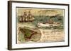 Litho Helgoland, Dampfer Prinz, Heinrich, Segelschiff-null-Framed Giclee Print