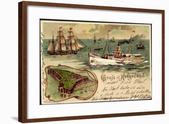 Litho Helgoland, Dampfer Prinz, Heinrich, Segelschiff-null-Framed Giclee Print