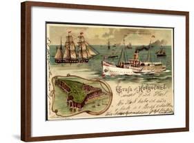 Litho Helgoland, Dampfer Prinz, Heinrich, Segelschiff-null-Framed Giclee Print