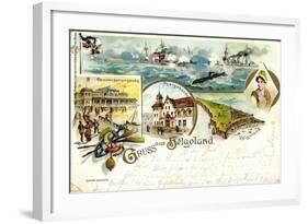 Litho Helgoland, Konversationshaus, Post, Insel, U Boot-null-Framed Giclee Print