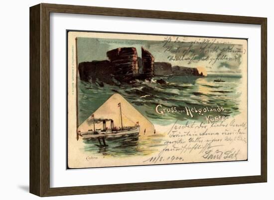 Litho Helgoland, Nordspitze, Dampfer Cobra, Felsen-null-Framed Giclee Print