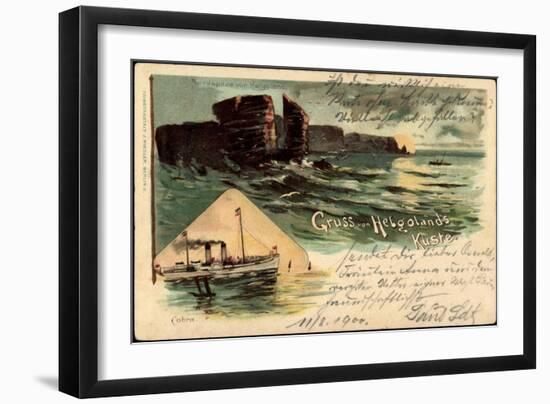 Litho Helgoland, Nordspitze, Dampfer Cobra, Felsen-null-Framed Giclee Print